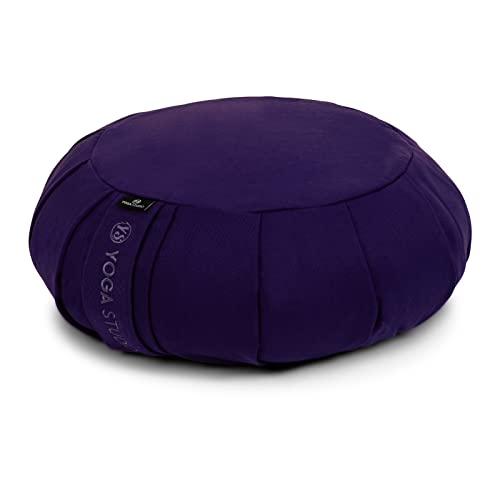 Yoga Studio EU Round Zafu Meditation Cushion | Organic Cotton | Buckwheat Hulls | Removable Washable Cover | Carry Handle - Purple