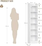 Hzuaneri Bookcase, Narrow Bookshelf, Tall Open Skinny Bookcase, Freestanding Display Storage Book Shelf with Adjustable Shelves, CD Rack for Bedroom, Living Room, Home Office, 7 Tiers, White BC07913X