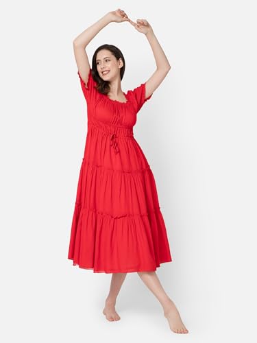 Robe rustique à volants coupe mi-longue esprit bohème - 4