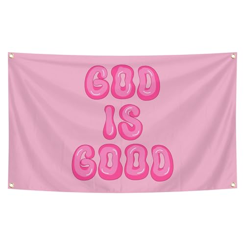 God is Good Christian Tapestry Preppy Pink Wall Decor Flag 3X5 Ft Funny Tapestry Flag for Teen Girls Bedroom Room College Dorm Wall Aesthetic Decor