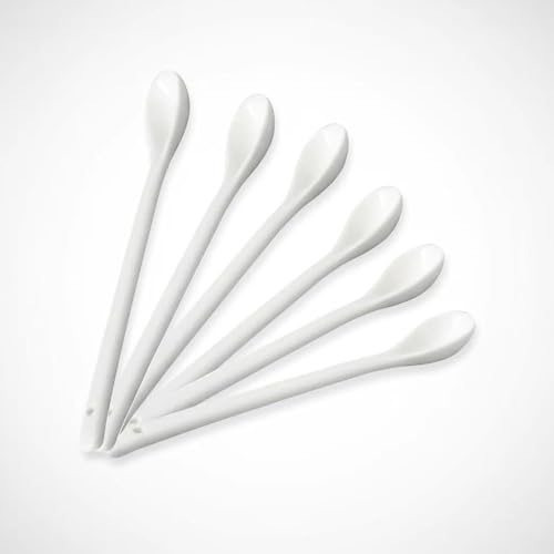 Long Handle Tea Spoons and Coffee Spoons Set of 6, Porcelain Dessert Spoons for Home and Café Use - Mecus