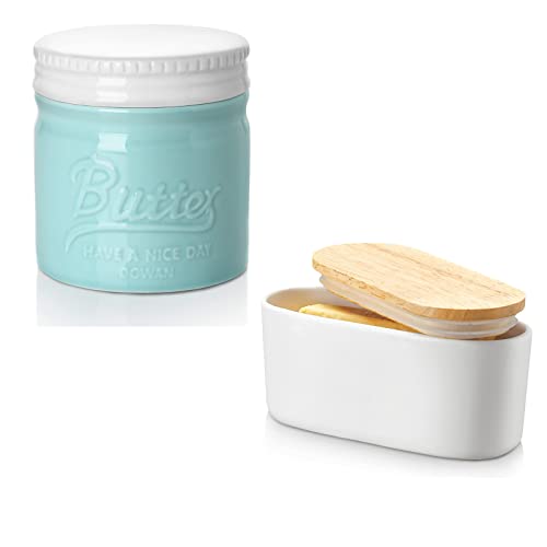 Dowan Bundle-Dowan Porcelain Butter Dish With Wooden Lid For Countertop #TOP21
