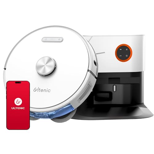Ultenic T10 Pro Aspirateur Robot Laveur, Station Auto-Vidage 4000pa, Lavage à Serpillière Rotative, Navigation Lidar Cartographie, 200Min Autonomie, Connecté App et Alexa, Détection de Tapis