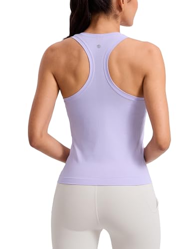 Image of CRZ YOGA Seamless Racerback Tank Waist Length | Training, Chafe-Free, Slim Fit, Crewneck, Mesh Vents, Workout, Sleeveless Tops for Women