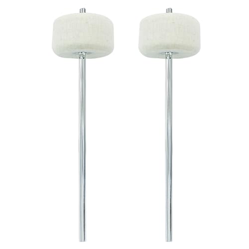 Seimneire White Felt Double Kick Bass Drum Pedal Beater Mallet, Dual Sided Foot Pedal Beater with Stainless Steel Shaft, Drum Percussion Instrument Accessory Part - 2 Pack White