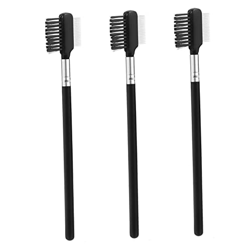PACKOVE 3pcs Dual Head Eyebrow Eyelash Brush Portable Eyelash Comb Curler with Non Skid Handle for Daily Use Travel and Makeup Grooming for Women