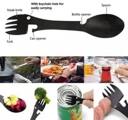 Miniatura 5 de SHOPEWISE - Juego de utensilios para acampar para viajes y actividades al aire libre, combo de cuchillo de tenedor de cuchara larga con abridor de