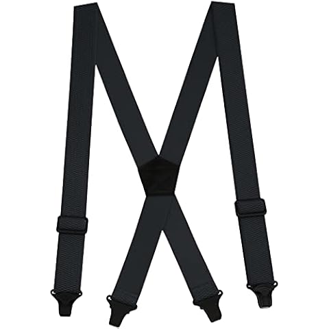 Buyless Fashion Heavy Duty Suspenders for Men - 48" Adjustable Straps 1 1/2" - X Back with Black Plastic Clips - 5147-Gray Cover