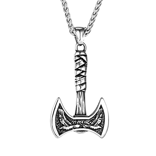 Mjolnir collier homme hache viking et son sac cadeau Valknut pour offrir