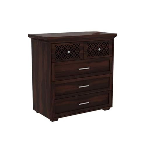 Image of Solid Sheesham Wood Wooden Chest of Drawers with 5 Drawer Storage for Your Stylish Living Room & Bedroom Storage (Ronald)