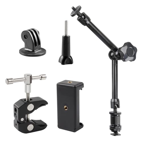 TECDW Bras Magique Ajustable de 11 Pouces avec Super Pince, rotules 360°, Bras Magique articulé avec Trous filetés de 1/4' et 3/8', Pince de Bras Magique pour trépied, Moniteur, Appareil Photo