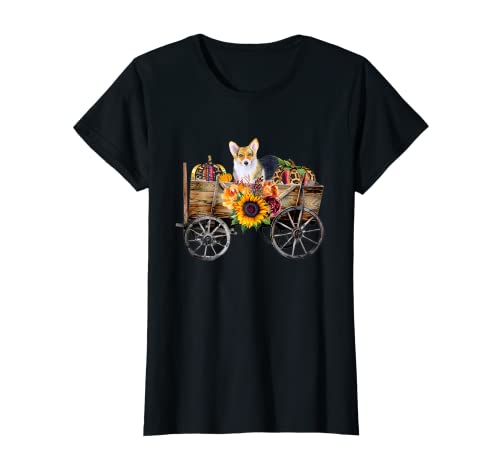 Mujer Corgi Clothing - Corgi Dog in Country Wagon Girasoles Camiseta