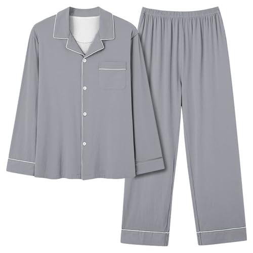 Pyjama pour femme long uni contre le froid nocturne | Tenue de maison ample deux pièces XXL