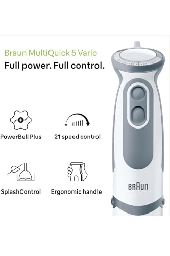 Miniatura 2 de Braun Minipimer 5245 Batidora De Mano, 1000 W, 21 Velocidades, Función Turbo, Anti-Salpicaduras, Powerbell Plus, Vaso Medidor, Varillas, Minipicadora, Batidora De Vaso, Cuchilla Picar Hielo, Blanco