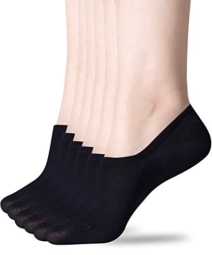 No Show Socks for Women, 6 Pack Cotton Invisible Non Slip Flat Boat Line Socks Black