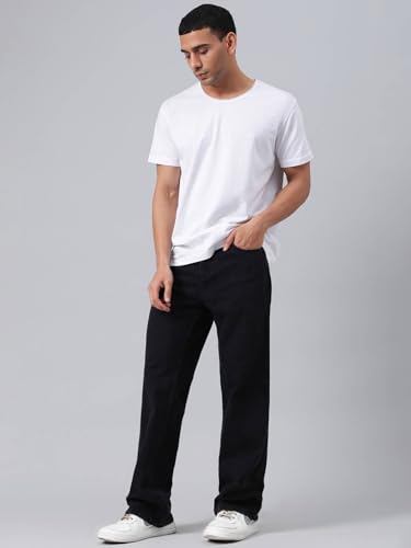 Image of KOTTY Men's Solid Dark Void Button Straight Fit Jeans