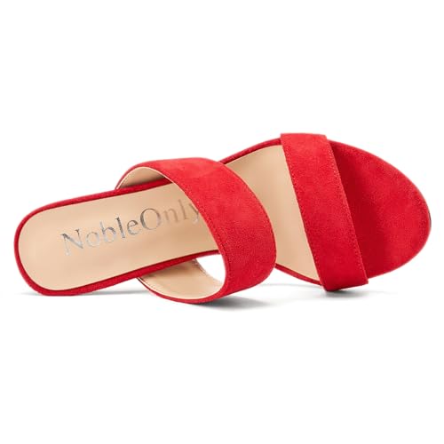 Image of NobleOnly Womens Round Open Toe Heeled Sandals Two Strap Stiletto High Heel Sandals Backless Dress Slip-on Mules Sandals 3.9 Inches Heels