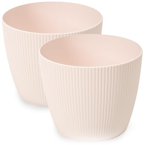 PECZEKO Macetero mate, macetero de plástico, maceta decorativa para plantas grandes, 2 maceteros de flores, macetero para hierbas, (2 unidades), color rosa, diámetro de 14 cm