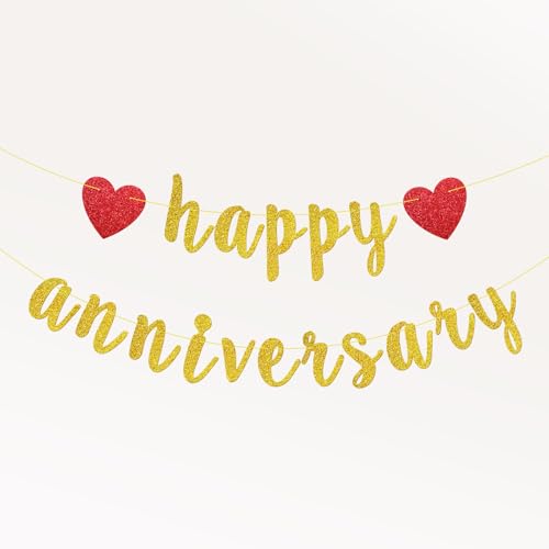 Koliphy Anniversary Banner, grinalda de aniversário para casamentos, Just Married, aniversário e festa de negócios, grinalda feliz aniversário, decoração de festa (ouro)