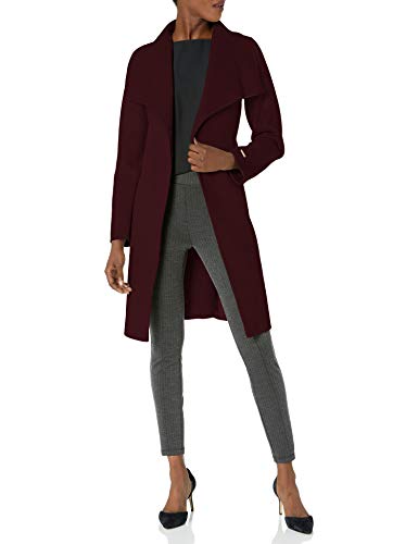 T Tahari Women's Ellie Double Face Wool Wrap Coat with Optional Tie Belt, Port Wine, Medium
