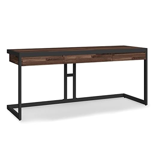 SIMPLIHOME Erina SOLID ACACIA WOOD Modern Industrial 72 inch Wide Large Desk,Office Desk, Writing Table, Workstation, Study Table in Distressed Charcoal Brown,