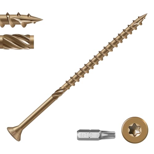 #14 Deck Screws 4-1/2" Exterior Decking Wood Screws Heavy-Duty Outdoor Torx Drive Head,Bronze Rust Resistant Epoxy Coated for Timber,Fence,Star Bit(1Ib,26Pcs)