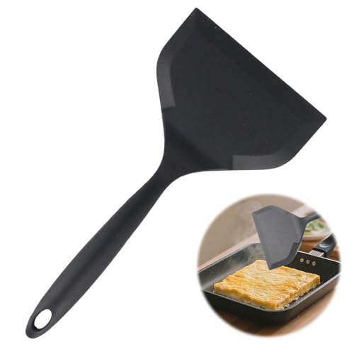 KKLM ヘラお好み焼きシリコン シリコンスパチュラターナー多目的シリコンスパチュラ ターナー フライ返し 耐熱ノンスティック お好み焼き・卵焼き・パンケーキ・オムレツ用 ワイドヘラ サンドイッチ、ステーキ、魚料理にも対応 調理器具(ブラック)