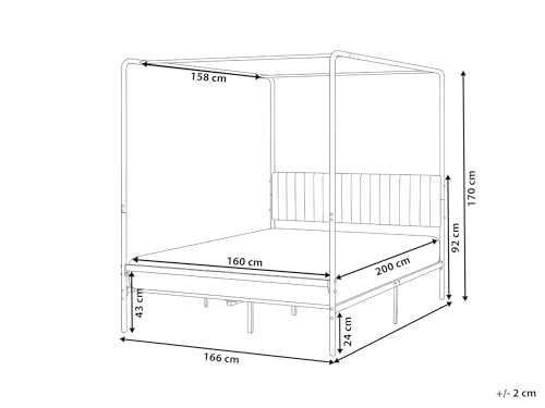Beliani Metallbett Himmelbett schwarz mit Polsterkopfteil beige Metallrost 160x200 cm Mirabeau – Bild 4