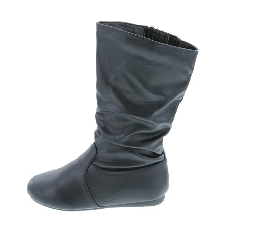 Link Girl's Mid-Calf Solid Color Flat Heel Slouch Boots2