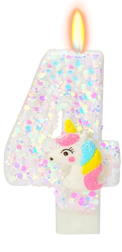 FAMGift Birthday Candles for Girl - Number 4 Candle for Cake, Unicorn Party Supplies, Birthday Decorations for Cake Topper, Cartoon Theme Party Supplies