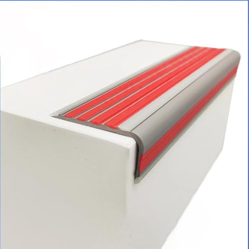 Striscia di sicurezza per scale, autoadesiva, in gomma, antiscivolo, 5 x 2,5 cm, striscia di sicurezza per scale, colore rosso, lunghezza 1 m