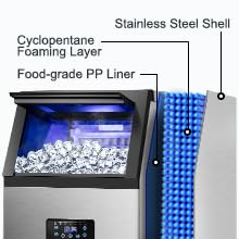 Image of Commercial Ice Maker 120LBS /24H, Stainless Steel Freestanding Ice Maker Machine 30LBS Storage Bin, Auto Clean Under Counter ice Machine for Home, Restaurant, Bar, Hotel, Store