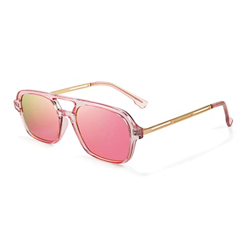 FEISEDY Vintage Square 70s Flat Pilot Sunglasses Women Men Metal Design Shades B2752