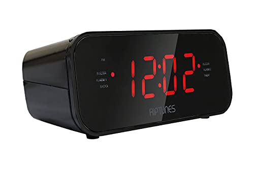 Riptunes Digital Alarm Clock Radio Am Fm Dual Alarm, Big Snooze, Wake Up To Alarm Buzzer Or Radio, Dimmable, 1-16 Adjustable Levels Of Volume, Backup Clock, Aux In Port, Easy To Set War120K Black #TOP2