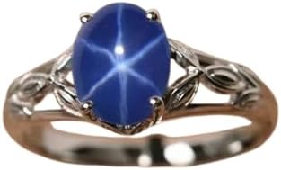 Star Sapphire Ring for Women – 925 Sterling Silver Blue Star Sapphire – Vintage Art Deco Engagement Ring – Bridal Wedding Jewelry