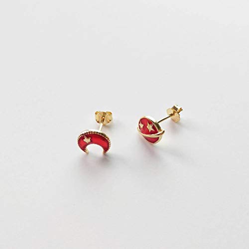 Boucles d'oreilles pour femmes avec pendentifs lune étoile rouge style moderne