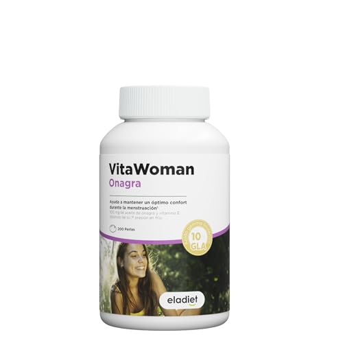 Aceite de Onagra [10% GLA] - 200 Perlas - Con Vitamina E - Salud Hormonal Mujer y Bienestar en la Menstruación | Eladiet VitaWoman