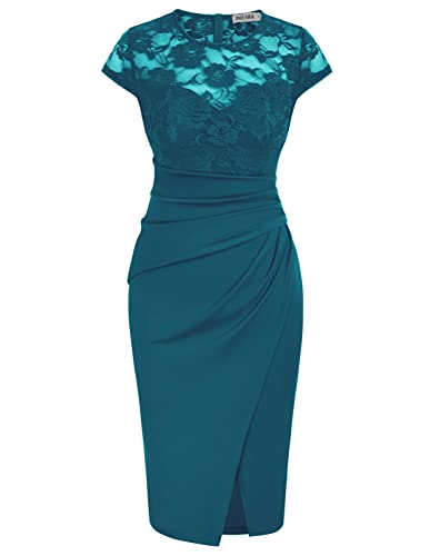 Grace Karin Womens Wrap Pencil Dress Wear To Work Business Office Crew Neck Dress Blue L cover