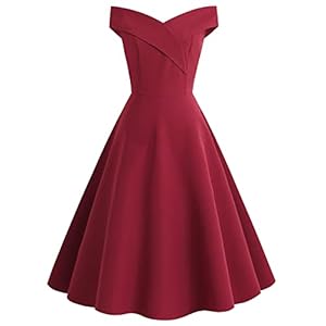 Vrouwen Cocktail Party Dress Vintage Off Shoulder Effen Kleur Kerst Jurk