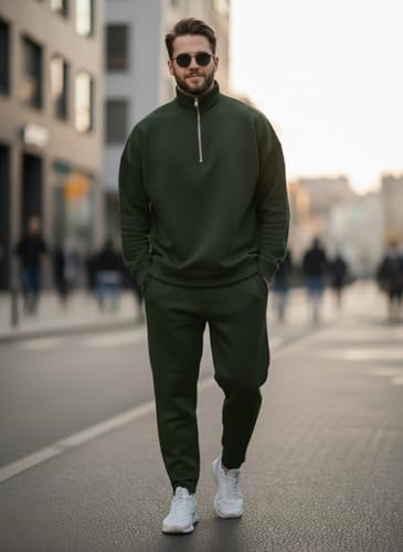 Image of Mack Jonney Solid Half Zipper Track Suit for men | Co-ord Set | Warm Fleece Tracksuit Set | Full Sleeve Sweatshirt