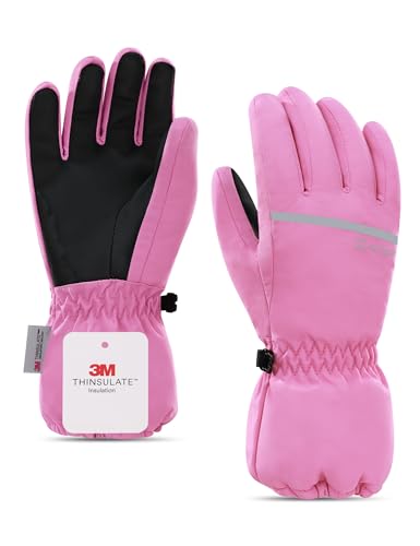 Image of KUTOOK Children's Ski Gloves Waterproof Warm Winter Mittens Finger Glove Boys Girls Snowboarding Gauntlets Outdoor and Wintersports Pink M
