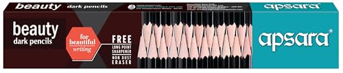 Apsara Beauty Pencils, Hexagonal Body for Strong Grip, Classic Black Design for Premium Look, Good Handwriting, Free Sharpener & Eraser, Non-toxic (Pack of 10 Pencils)