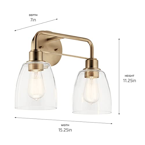 Image of Kichler Meller 2-Light Bathroom Vanity Light, Champagne Bronze | Industrial vanity light with clear glass for bathroom mirrors (11.25 inch x 7 inch x 5.5 inch), 55101CPZ