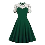 女性の夏のメッシュスリーブニーレングスドレスのためのビンテージスタイルの高い腰のチュニックパーティースウィングドレス green S