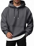 Jhsnjnr Mens Sweatshirts with Pocket Lightweight Soft Drawstring Solid Tracksuit Tops Fleece Lined Sports Gym Hoodie Grey