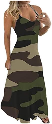 Handyulong Womens Summer Dresses Plus Size Casual Sundresses Sleeveless Camouflage Maxi Long Dress Sling Tank Dress