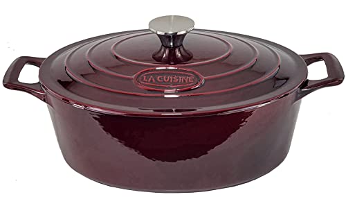 La Cuisine 6110Mb Enameled Cast Iron Covered Oval Dutch Oven, Pot, Casserole, French Oven, 5-Quart (Qt) - Matte Black Enamel Interior, Cranberry Porcelain Enamel Coating Finish Exterior #TOP25