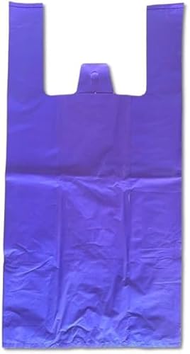 Bolsas de Plástico con Asas Morado Tipo Camiseta Reutilizables Galga 200 42x53cm Resistentes 1KG 70 Por Ciento Recicladas Comercio Comida Supermercado Frutería Pescadería Hogar Pollería Mercadillo