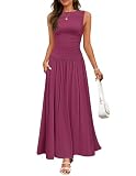 Picture of ZESICA Women's Summer Sleeveless Maxi Dress 2026 Casual Crewneck Pleated Flowy Long Dress with Pockets,Plum,Small