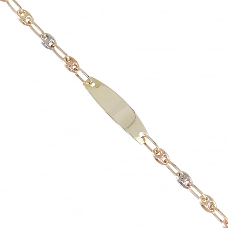 Bracelet Enfant Or Tricolore - Jaune, Blanc, Rose - Gourmette - Maille Grain de Café - Gravure Offerte